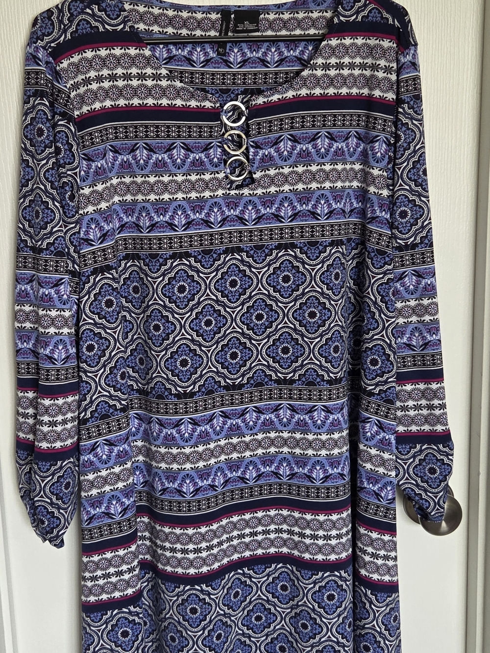 new directions Blue, Black & White Printed Tunic Dress